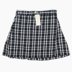 Sim & Sam Plaid wrap front Mini Skirt School Uniform Black White NWT